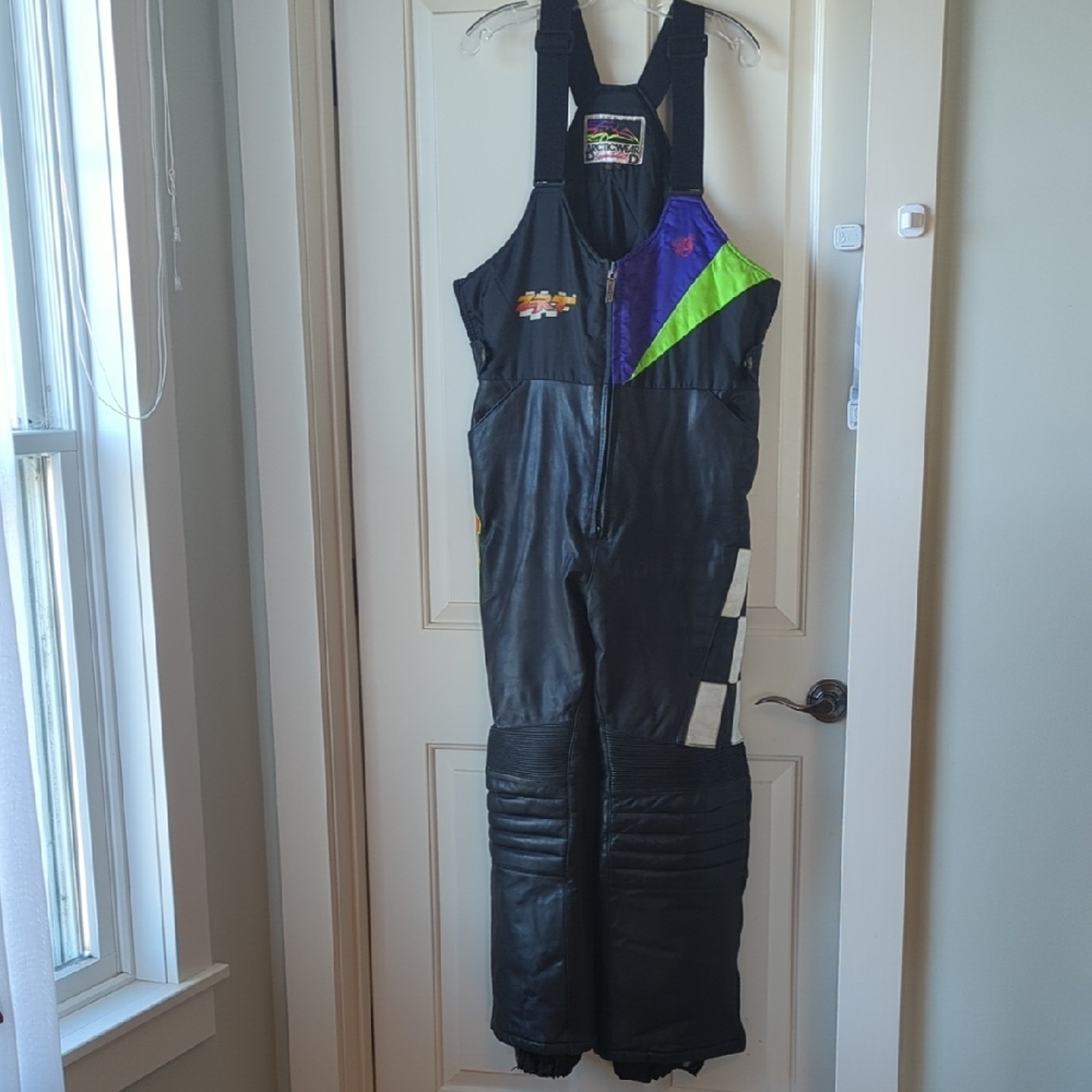 Vintage 90s Arctic Cat Leather Snowmobile Insulated Overalls